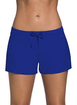 Dolamen Damen Badeshorts Bikinihose Shorts Trunks Badeanzug Bauchweg Badekleid mit verstellbarem Tunnelzug Mini Bikini Slip Beachwear, Boyleg Stil (Large, Blau) von Dolamen
