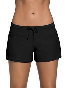Dolamen Damen Badeshorts Bikinihose Shorts Trunks Badeanzug Bauchweg Badekleid mit verstellbarem Tunnelzug Mini Bikini Slip Beachwear, Boyleg Stil (X-Large, Schwarz) von Dolamen