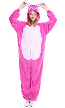 Dolamen Erwachsene Unisex Jumpsuits, Kostüm Tier Onesie Nachthemd Schlafanzug Kapuzenpullover Nachtwäsche Cosplay Kigurum Fastnachtskostuem Xmas Halloween (Medium (61"-65"), PinkStitch) von Dolamen