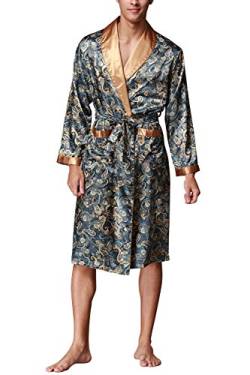 Dolamen Herren Morgenmantel Bademäntel Kimono, Weich u. Leicht Glatte Luxus Satin Nachtwäsche Bademantel Robe Negligee locker Schlafanzug mit Belt & Pockets (X-Large, Lakeblue) von Dolamen