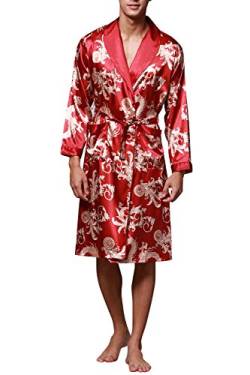 Dolamen Herren Morgenmantel Bademäntel Kimono, Weich u. Leicht Glatte Luxus Satin Nachtwäsche Bademantel Robe Negligee locker Schlafanzug mit Belt & Pockets (X-Large, Rot) von Dolamen