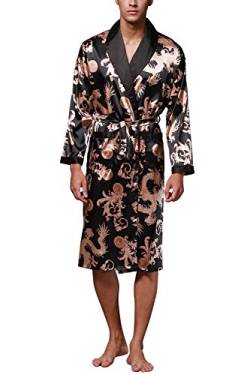 Dolamen Herren Morgenmantel Bademäntel Kimono, Weich u. Leicht Glatte Luxus Satin Nachtwäsche Bademantel Robe Negligee locker Schlafanzug mit Belt & Pockets (X-Large, Schwarz) von Dolamen