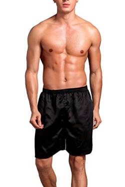 Dolamen Herren Schlafanzughose Hose Shorts kurz, 2 Stück Herren Satin unterwäsche Boxershorts Nachtwäsche Trunk Pyjamahose Bottoms mit elastischem Bund zum Schlafen & Freizeit (XX-Large, Schwarz) von Dolamen