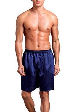 Dolamen Herren Schlafanzughose Hose Shorts kurz, 2 Stück Herren Satin unterwäsche Boxershorts Nachtwäsche Trunk Pyjamahose Bottoms mit elastischem Bund zum Schlafen & Freizeit (XX-Large, Blau) von Dolamen