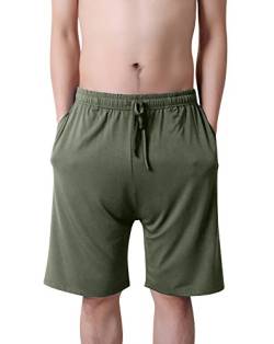 Dolamen Herren Schlafanzughose Hose Shorts kurz, Modal Baumwolle unterwäsche Boxershorts Nachtwäsche Trunk Pyjamahose verstellbarem Elastik-Bund Taschen Schlafen Freizeit (Large, Grün) von Dolamen