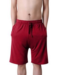 Dolamen Herren Schlafanzughose Hose Shorts kurz, Modal Baumwolle unterwäsche Boxershorts Nachtwäsche Trunk Pyjamahose verstellbarem Elastik-Bund Taschen Schlafen Freizeit (Large, Rot) von Dolamen