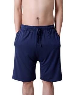 Dolamen Herren Schlafanzughose Hose Shorts kurz, Modal Baumwolle unterwäsche Boxershorts Nachtwäsche Trunk Pyjamahose verstellbarem Elastik-Bund Taschen Schlafen Freizeit (XXXXX-Large, Blau) von Dolamen