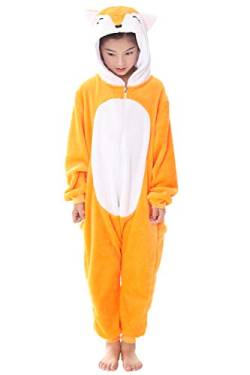 Dolamen Kinder Unisex Jumpsuits, Kostüm Tier Onesie Nachthemd Schlafanzug Kapuzenpullover Nachtwäsche Cosplay Kigurum Fastnachtskostuem Weihnachten Halloween (Höhe 130-140CM (51"-55"), Fox) von Dolamen