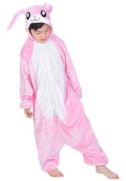 Dolamen Kinder Unisex Jumpsuits, Kostüm Tier Onesie Nachthemd Schlafanzug Kapuzenpullover Nachtwäsche Cosplay Kigurum Fastnachtskostuem Weihnachten Halloween (Höhe 130-140CM (51"-55"), PinkStitch) von Dolamen