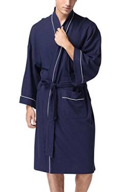 Dolamen Unisex Damen Herren Morgenmantel Bademäntel, Weich u. Leicht Baumwolle Waffelpique Nachtwäsche Nachthemd Robe Negligee locker Schlafanzug, für Spa Hotel Sauna (Large, Dunkelblau) von Dolamen