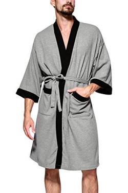 Dolamen Unisex Damen Herren Morgenmantel Bademäntel, Weich u. Leicht Baumwolle Waffelpique Nachtwäsche Nachthemd Robe Negligee locker Schlafanzug, für Spa Hotel Sauna (Large/EU M, Grau) von Dolamen