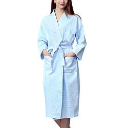 Dolamen Unisex Damen Herren Morgenmantel Bademäntel, Weich u. Leicht Baumwolle Waffelpique Nachtwäsche Nachthemd Robe Negligee locker Schlafanzug, für Spa Hotel Sauna (X-Large, Blau) von Dolamen