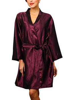 Dolamen Unisex Damen Herren Morgenmantel Kimono, Satin Nachtwäsche Bademantel Robe Kimono Negligee Seidenrobe locker Schlafanzug, Büste 132cm, 51,97 Zoll, große Größe für alle (DarkRed) von Dolamen