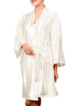 Dolamen Unisex Damen Herren Morgenmantel Kimono, Satin Nachtwäsche Bademantel Robe Kimono Negligee Seidenrobe locker Schlafanzug, Büste 132cm, 51,97 Zoll, große Größe für alle (Weiß) von Dolamen