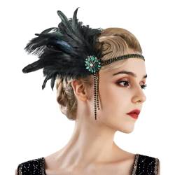 1920er Jahre Vintage Haarschmuck Strass Feder Stirnband Vintage Haarband ​20er Jahre Kopfschmuck Kleid Accessoires für Frauen Mädchen Karneval Kostüm (Green, One Size) von DolceTiger