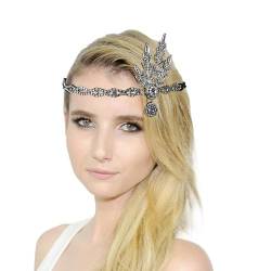 20er Jahre Haarschmuck Stirnband Karneval Kostüm Damen Strass Stirnband Damen-Kopfbedeckung, Strass-Kopfbedeckung für Damen Party Tanz Nachmittagstee Hochzeit Kopfbedeckung (Dark Gray, One Size) von DolceTiger