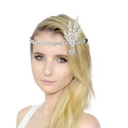 20er Jahre Haarschmuck Stirnband Karneval Kostüm Damen Strass Stirnband Damen-Kopfbedeckung, Strass-Kopfbedeckung für Damen Party Tanz Nachmittagstee Hochzeit Kopfbedeckung (White, One Size) von DolceTiger