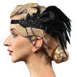 20er Jahre Vintage Feder Haarschmuck Elegante Stirnband mit Feder Strass Karneval Kostüm Damen 20er Jahre Accessoires Damen-Kopfbedeckung für Halloween Karneval Party (Black, One Size) von DolceTiger