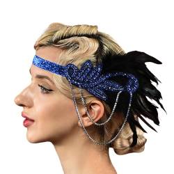 20er Jahre Vintage Feder Haarschmuck Elegante Stirnband mit Feder Strass Karneval Kostüm Damen 20er Jahre Accessoires Damen-Kopfbedeckung für Halloween Karneval Party (Blue, One Size) von DolceTiger