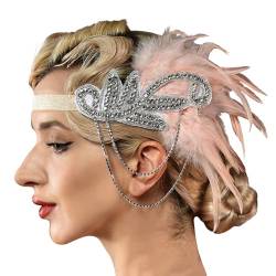 20er Jahre Vintage Feder Haarschmuck Elegante Stirnband mit Feder Strass Karneval Kostüm Damen 20er Jahre Accessoires Damen-Kopfbedeckung für Halloween Karneval Party (Pink, One Size) von DolceTiger