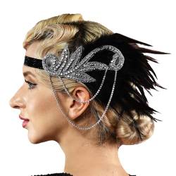 20er Jahre Vintage Feder Haarschmuck Elegante Stirnband mit Feder Strass Karneval Kostüm Damen 20er Jahre Accessoires Damen-Kopfbedeckung für Halloween Karneval Party (Silver, One Size) von DolceTiger