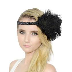 20er Jahre Vintage Kopfschmuck Feder Haarschmuck Elegante Stirnband mit Feder Pfau Kostüm Karneval Kostüm Damen 20er Jahre Accessoires Damen-Kopfbedeckung für Karneval Party (Black, One Size) von DolceTiger