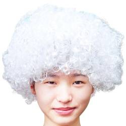 Afro Clown Perücke Faschingsperücke Herren Damen Lockenkopf Wig Lockenperücke Rasta Afroperücke Accessoire für Karneval und Fasching Halloween Perücken für Erwachsene (White) von DolceTiger