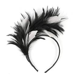 Bunt Feder Stirnband 20er Jahre Accessoires Haarband Fascinator Stirnbänder Regenbogen Feder Haarreif Kopfbedeckung für Frauen,Hochzeit,Teeparty,Cocktailparty Karneval Kostüm (Black #3, One Size) von DolceTiger