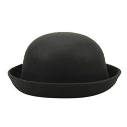 Cowboyhut Westernhut Sonnenhut Herren Eleganter Solider Hut für Erwachsene mit aufrollbarer Krempe Panama-Melone Fischerhut Klassische Wolle Runde Melone Damen Herren Schirmmütze (Black, One Size) von DolceTiger