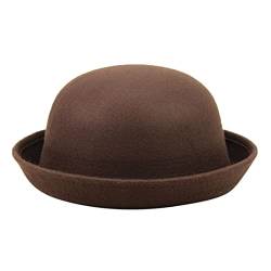 Cowboyhut Westernhut Sonnenhut Herren Eleganter Solider Hut für Erwachsene mit aufrollbarer Krempe Panama-Melone Fischerhut Klassische Wolle Runde Melone Damen Herren Schirmmütze (Coffee, One Size) von DolceTiger