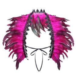 Damen Federschal-Spitzenkragen, Gothic Vintage Kragen Federboa Halloween-Kostüm Pfau Kostüm Damen Karneval Kostüm geeignet für Karneval, Maskerade, Cosplay Halloween Party (Hot Pink, One Size) von DolceTiger