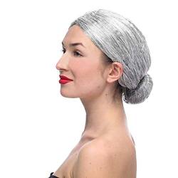 Damen Perücke Haare Oma grau Mutter Oma Perücke Kostüm Dutt Lady Fancy Old Dress Perücke Karneval Kostüm Damen Cosplay Party Partyversorgung (Grey, One Size) von DolceTiger