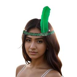Feder Haarschmuck Stirnband Indische mit Federn, Kopfschmuck Damen elastisches Federn Haarband Cowboy Western Karneval Halloween FaschingMottoparty (Green, One Size) von DolceTiger