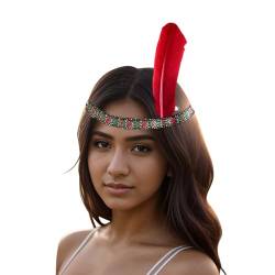 Feder Haarschmuck Stirnband Indische mit Federn, Kopfschmuck Damen elastisches Federn Haarband Cowboy Western Karneval Halloween FaschingMottoparty (Red, One Size) von DolceTiger