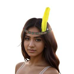 Feder Haarschmuck Stirnband Indische mit Federn, Kopfschmuck Damen elastisches Federn Haarband Cowboy Western Karneval Halloween FaschingMottoparty (Yellow, One Size) von DolceTiger