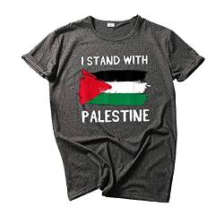 Free Palestine T-Shirt Damen Rundhals Regular Fit Basic T-Shirt Frauen Kurzarmshirt O-Neck Kurzarm Top Freies Palästina Bedruckte Oberteile Bluse für Frauen (Grey-2, L) von DolceTiger