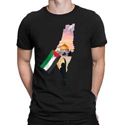 Free Palestine T-Shirt Herren Rundhals Slim Fit Basic T-Shirt Männer Kurzarmshirt O-Neck Kurzarm Top Freies Palästina Sommer Oberteile Herren (A1-Black, XL) von DolceTiger