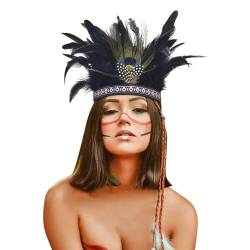 IndianerKopfschmuck Indische Feder Stirnband Federn Kopfschmuck Karneval Fascinator Kopfschmuck Festival Kostüm Haarschmuck für Damen Herren (Black, One Size) von DolceTiger
