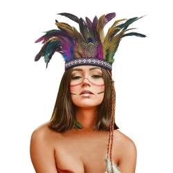 IndianerKopfschmuck Indische Feder Stirnband Federn Kopfschmuck Karneval Fascinator Kopfschmuck Festival Kostüm Haarschmuck für Damen Herren (Brown, One Size) von DolceTiger