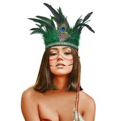 IndianerKopfschmuck Indische Feder Stirnband Federn Kopfschmuck Karneval Fascinator Kopfschmuck Festival Kostüm Haarschmuck für Damen Herren (Green, One Size) von DolceTiger