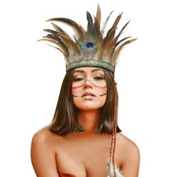 IndianerKopfschmuck Indische Feder Stirnband Federn Kopfschmuck Karneval Fascinator Kopfschmuck Festival Kostüm Haarschmuck für Damen Herren (Khaki, One Size) von DolceTiger