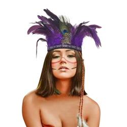 IndianerKopfschmuck Indische Feder Stirnband Federn Kopfschmuck Karneval Fascinator Kopfschmuck Festival Kostüm Haarschmuck für Damen Herren (Purple, One Size) von DolceTiger