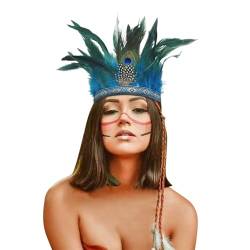 IndianerKopfschmuck Indische Feder Stirnband Federn Kopfschmuck Karneval Fascinator Kopfschmuck Festival Kostüm Haarschmuck für Damen Herren (Sky Blue, One Size) von DolceTiger