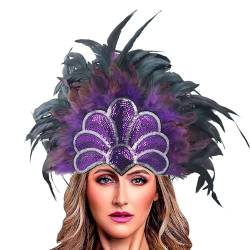 IndianerStirnband IndianerKopfschmuck Feder Stirnband Federschmuck Haarband Haarschmuck Kopfschmuck mit Langen Federn für Damen Karneval Kostüm Halloween (Purple, One Size) von DolceTiger