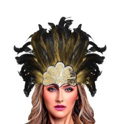 IndianerStirnband mit Feder Paillette Lange Feder Stirnband Federschmuck Haarband Haarschmuck Feder Stirnband 20er Jahre Kopfschmuck für Damen Karneval Kostüm (Khaki, One Size) von DolceTiger