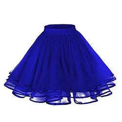 Karneval Kostüm Damen A Line Skater Rock Dehnbarer Ausgestellter Lässiger Minirock für Damen Mesh-Rock Petticoat Tuturock Tütü Minirock Reifrock Kleid Tüll Underskirt (Blue, One Size) von DolceTiger