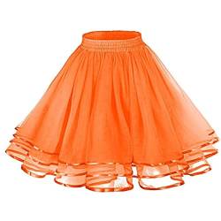 Karneval Kostüm Damen A Line Skater Rock Dehnbarer Ausgestellter Lässiger Minirock für Damen Mesh-Rock Petticoat Tuturock Tütü Minirock Reifrock Kleid Tüll Underskirt (Orange, One Size) von DolceTiger