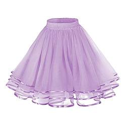 Karneval Kostüm Damen A Line Skater Rock Dehnbarer Ausgestellter Lässiger Minirock für Damen Mesh-Rock Petticoat Tuturock Tütü Minirock Reifrock Kleid Tüll Underskirt (Purple, One Size) von DolceTiger