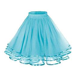 Karneval Kostüm Damen A Line Skater Rock Dehnbarer Ausgestellter Lässiger Minirock für Damen Mesh-Rock Petticoat Tuturock Tütü Minirock Reifrock Kleid Tüll Underskirt (Sky Blue, One Size) von DolceTiger