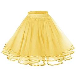 Karneval Kostüm Damen A Line Skater Rock Dehnbarer Ausgestellter Lässiger Minirock für Damen Mesh-Rock Petticoat Tuturock Tütü Minirock Reifrock Kleid Tüll Underskirt (Yellow, One Size) von DolceTiger